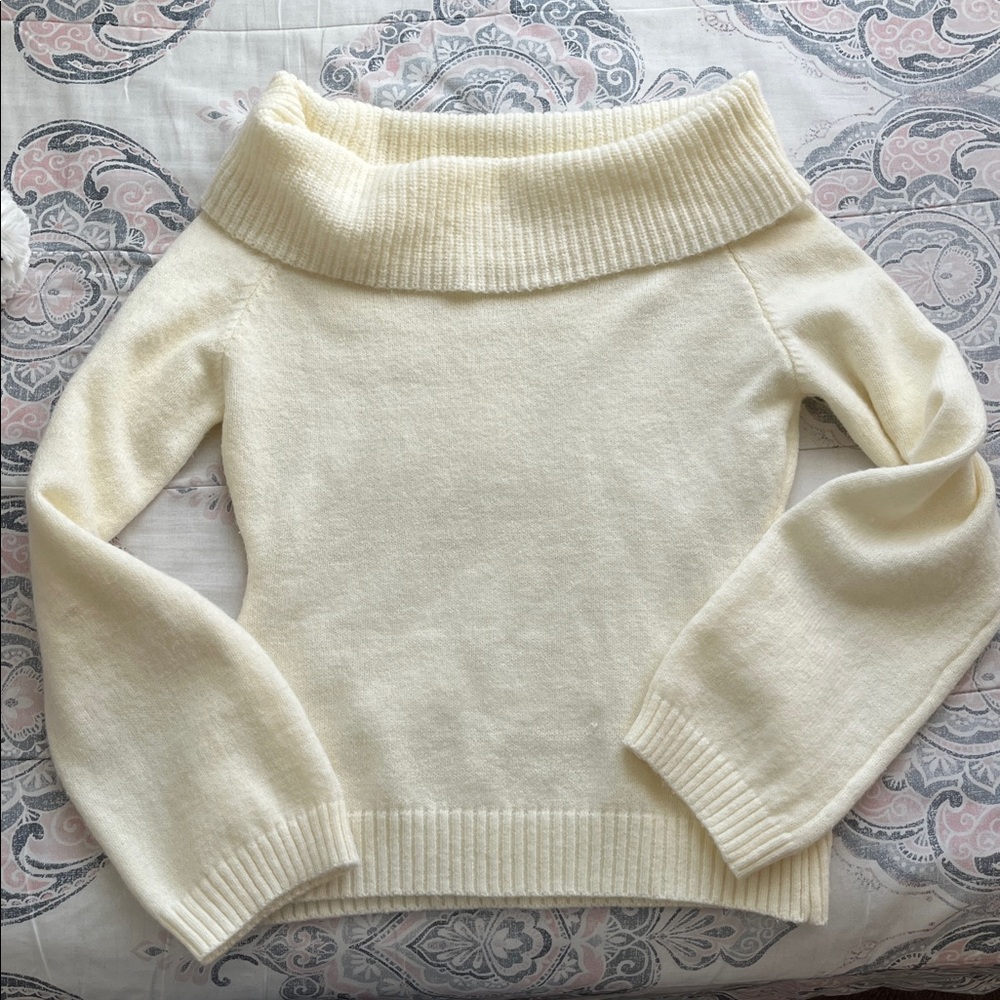 Elegant Cream Off-Shoulder Sweater